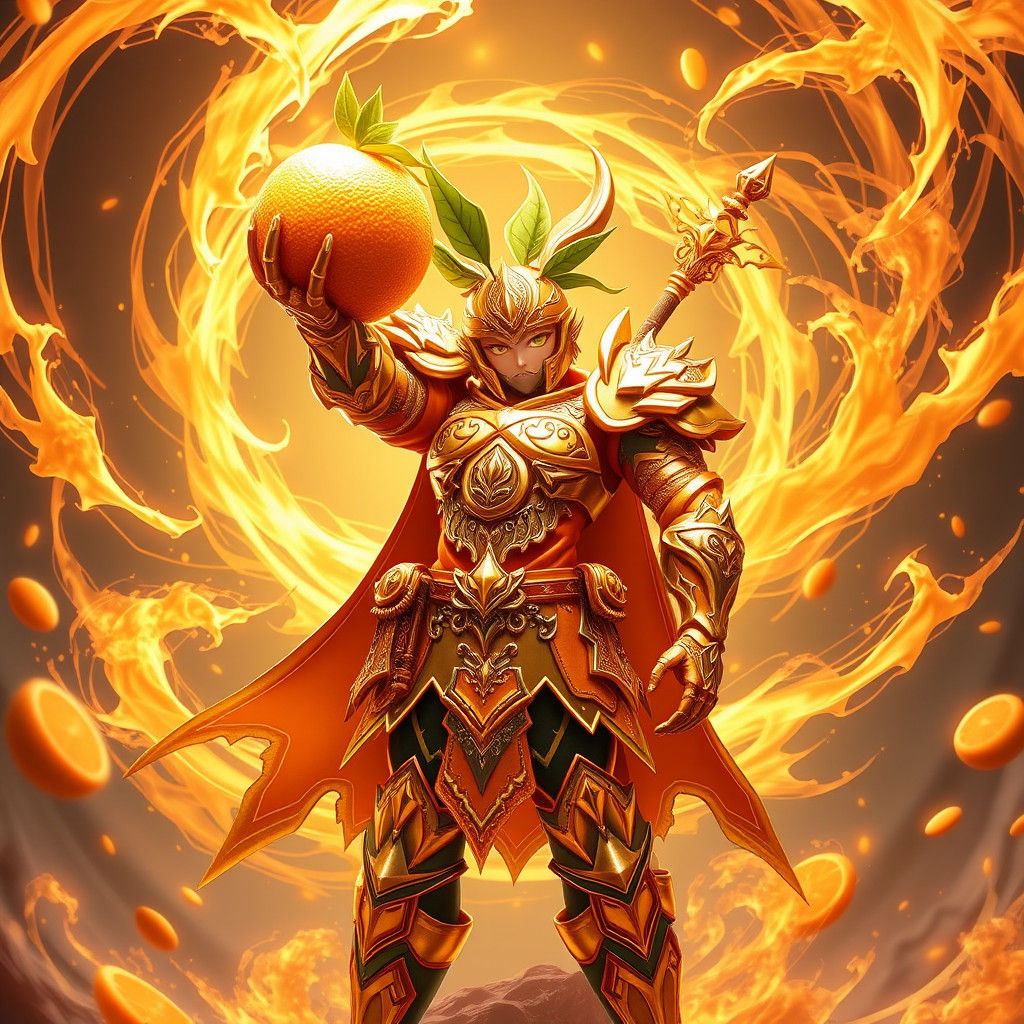 Vibrant Orange Hero in Anime-Inspired Armor