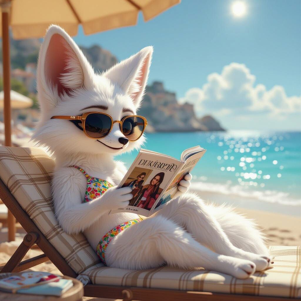 Stylish Fox Lounging on Monte Carlo Beach