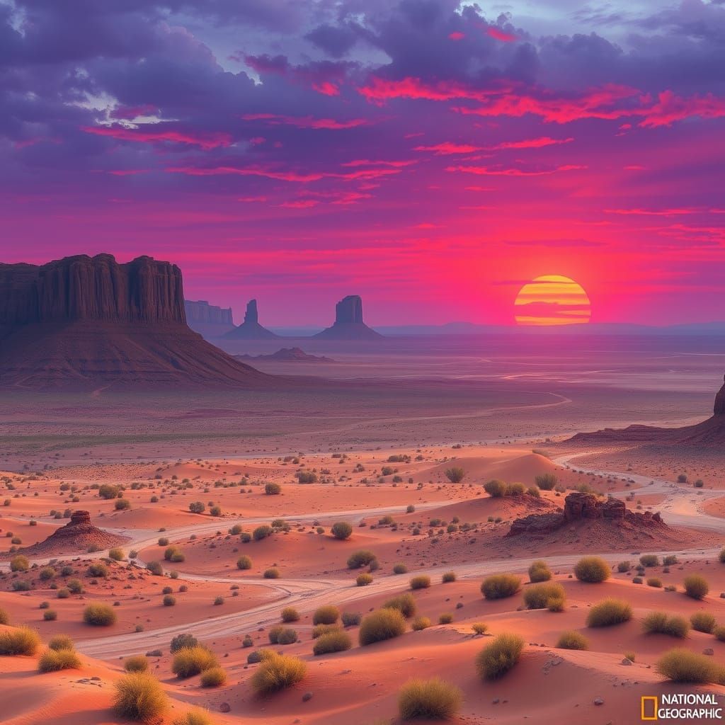 Sweeping Desert Vistas in Rich Purple Sunset Hues