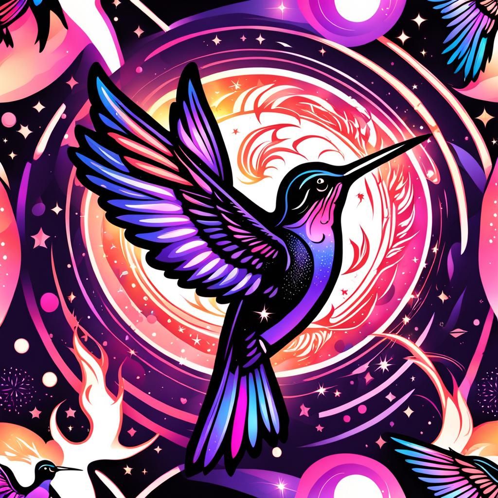 Celestial Fire Hummingbird in Pink and Purple