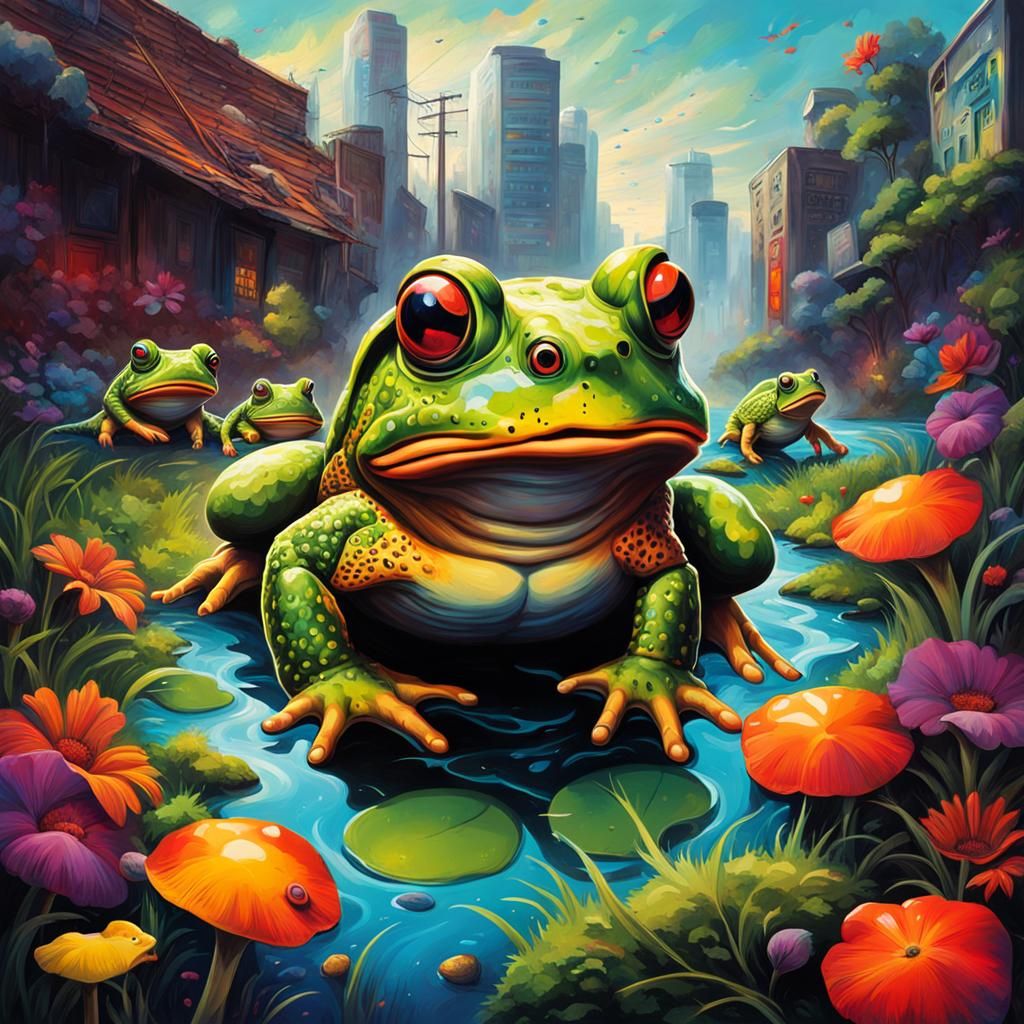 Surreal Album Cover with Desert Toads in Graffiti Art