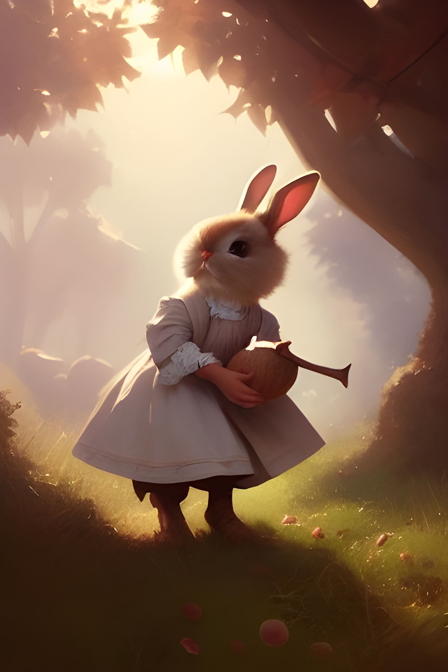 Victorian Bunny Girl in Orchard Artstation Style