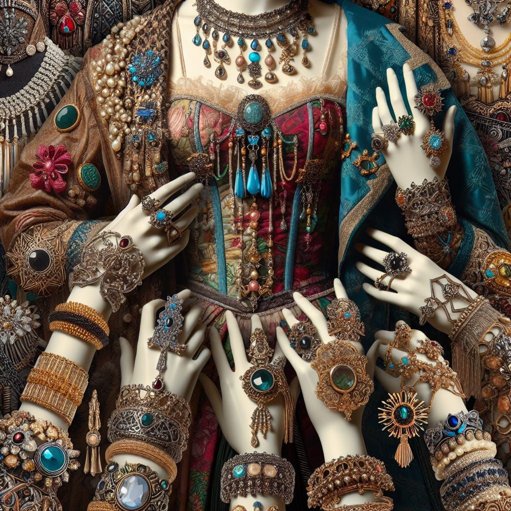 Extravagant Costume Displaying Ornate Jewelry Collection