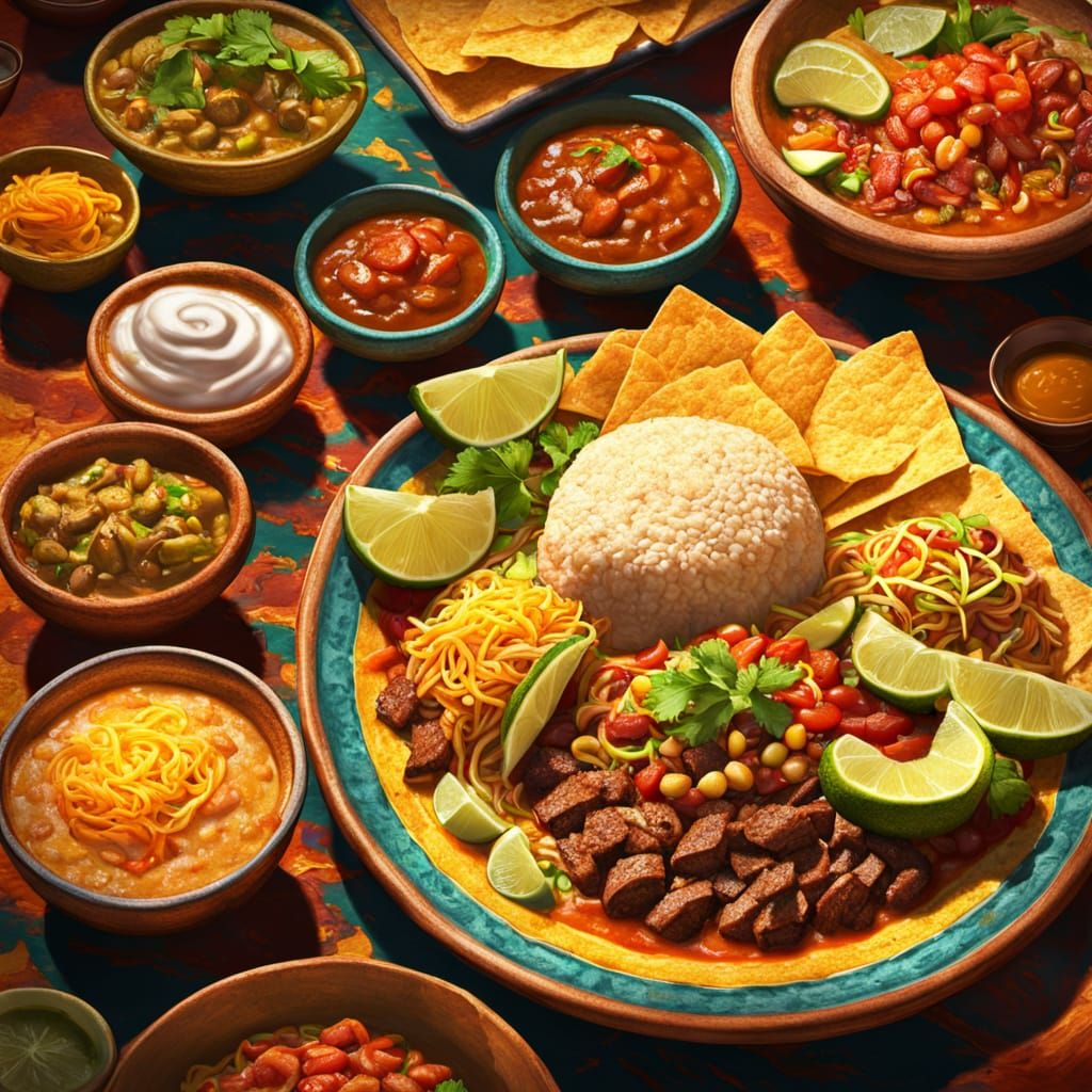 Appetizing Mexican Food Plate in Digital Art Style