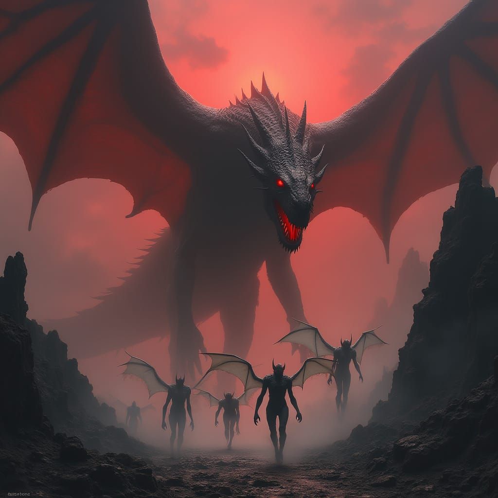 Ethereal Dragon Soars Through Stormy Dark Fantasy Landscape