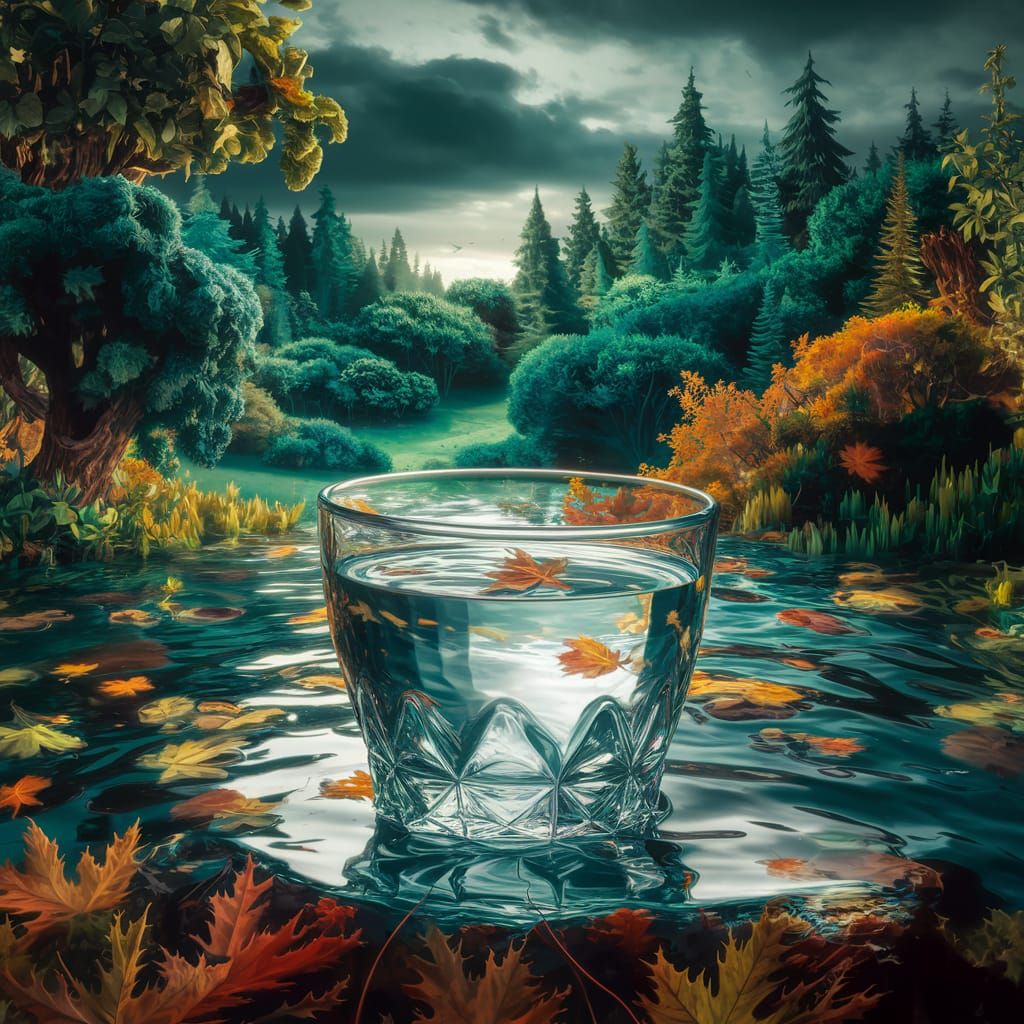 Cool Glass of Water in a Lush Forest