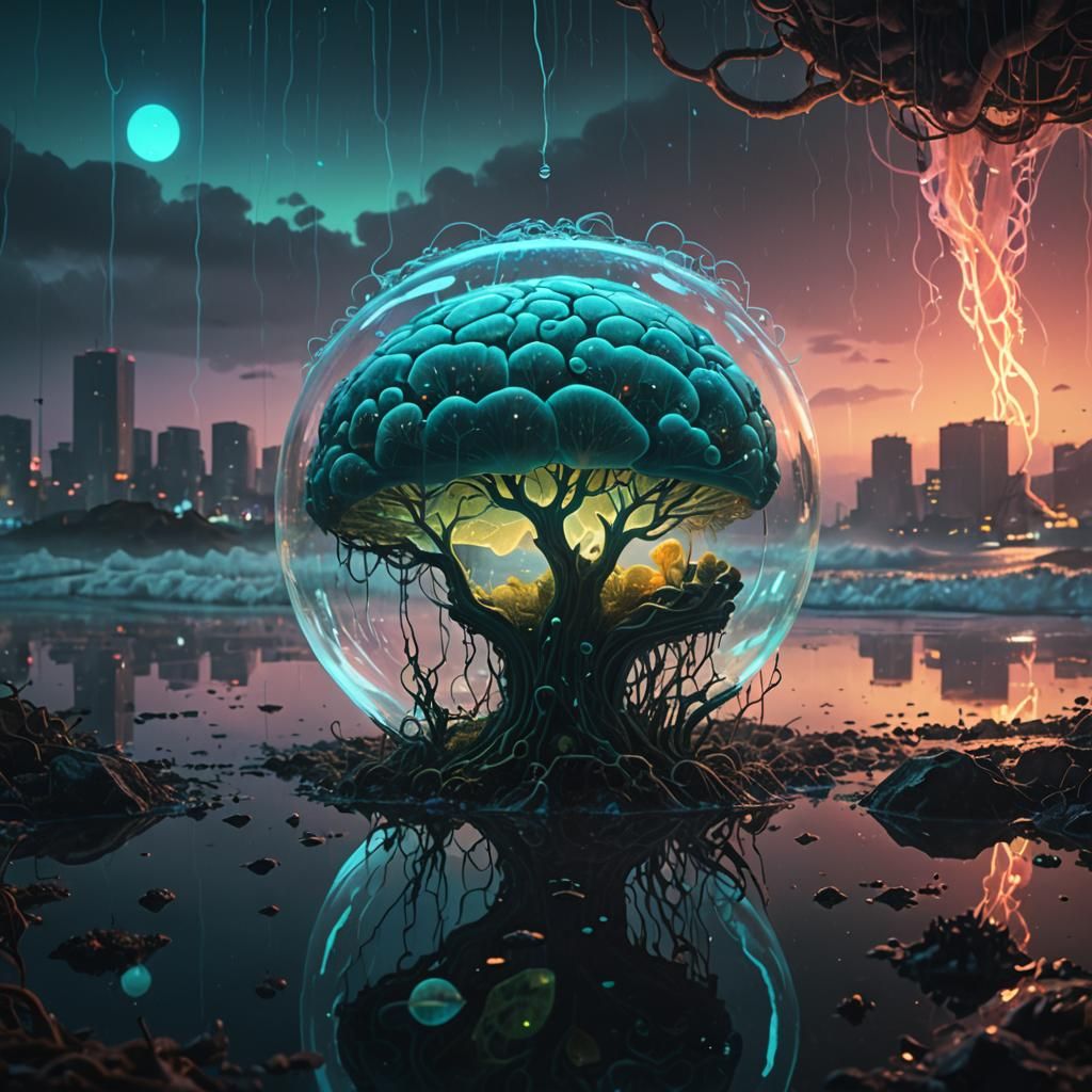 Beksiński-Inspired Surreal Glass Brainscape