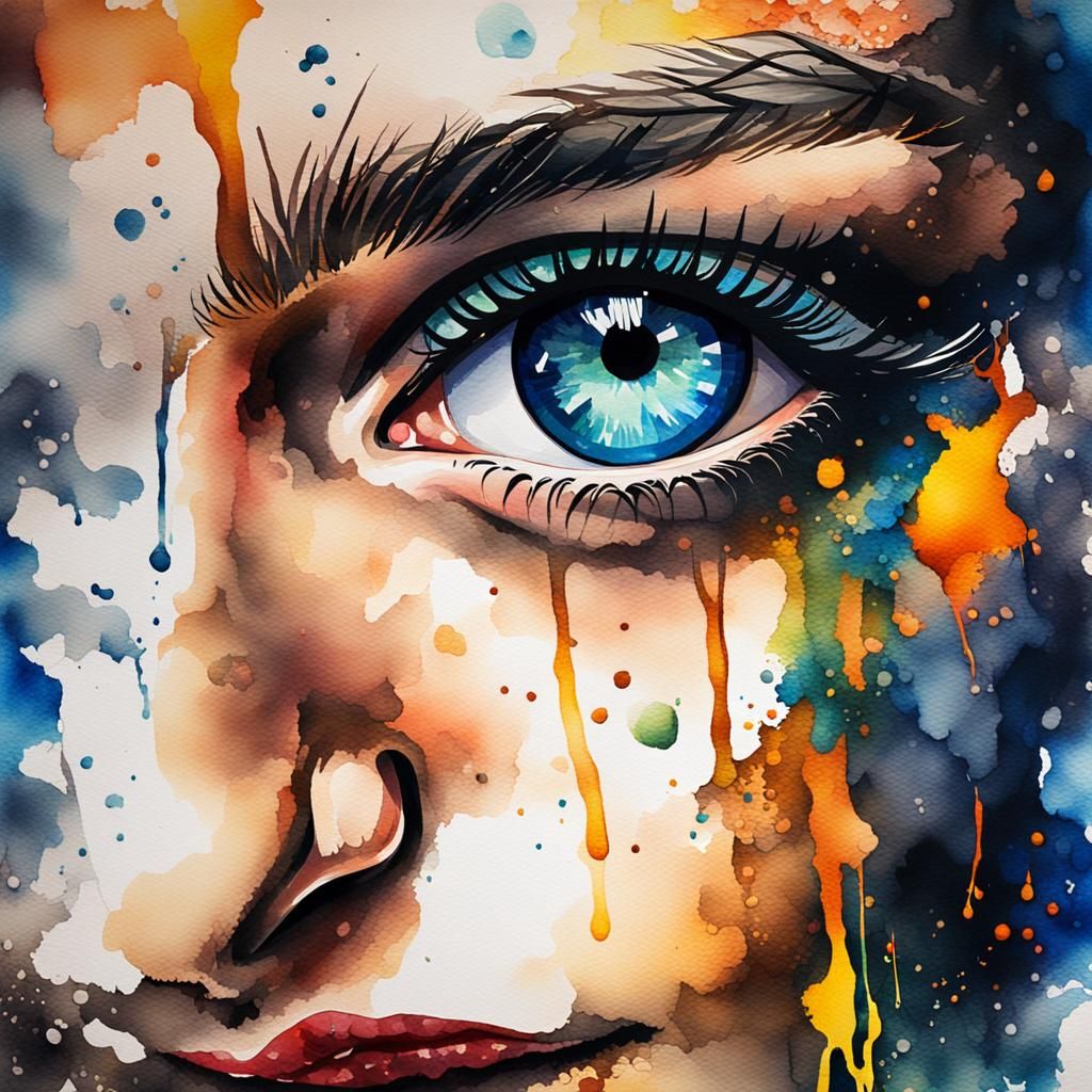 Beautiful Woman in Watercolor with Paint Spatters