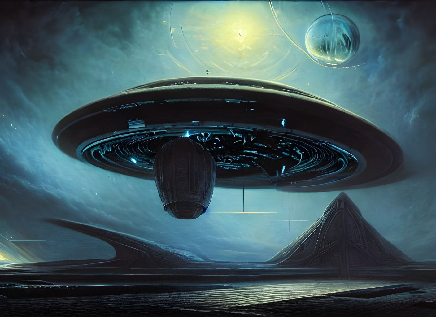 Ruined Alien Mothership in Airbrush Style