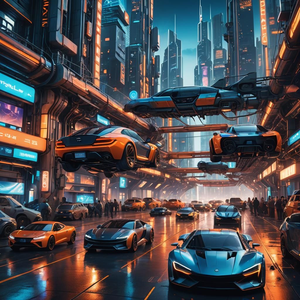 Futuristic Car Industry in Dystopian Art Deco Metropolis