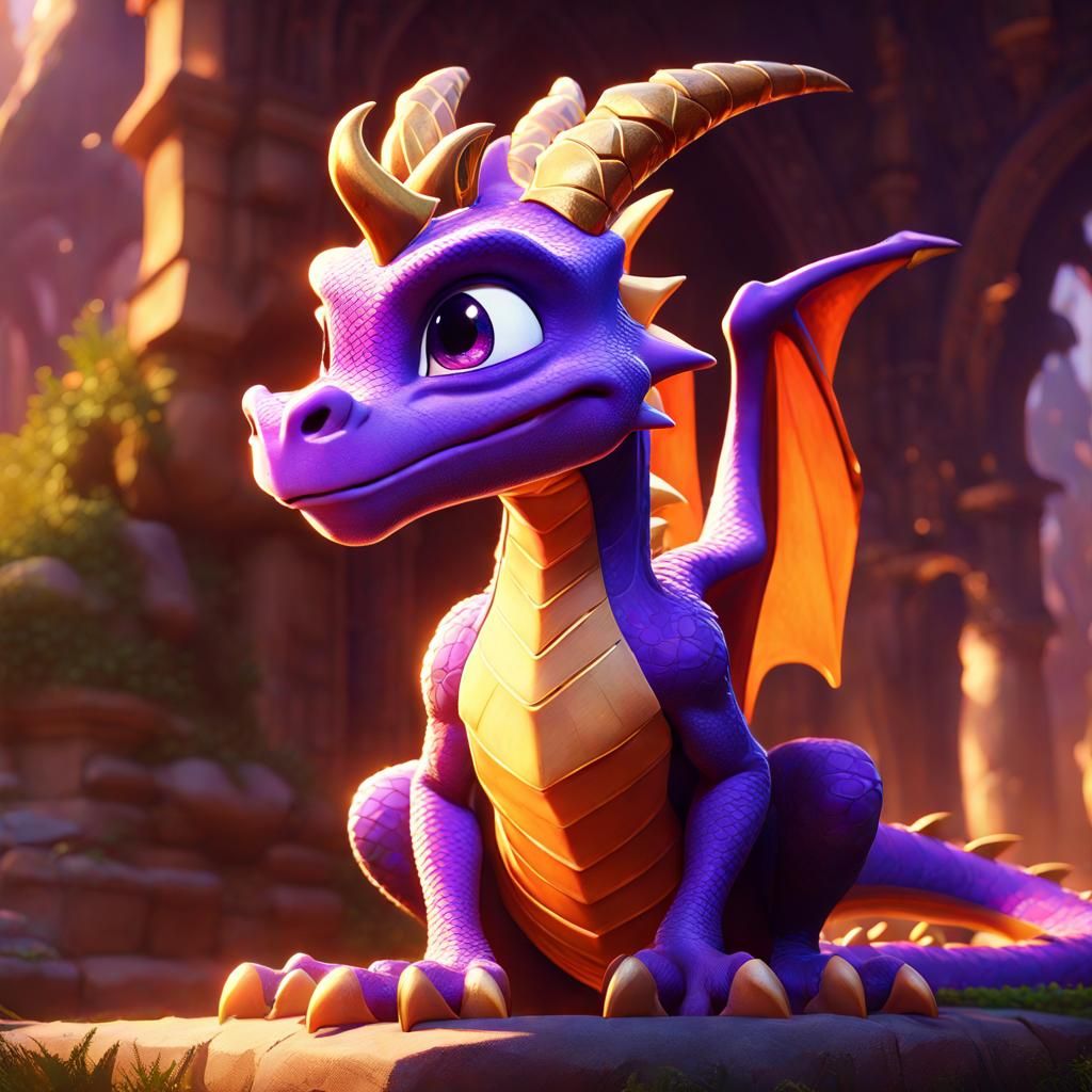 Detailed Spyro the Dragon Portrait in Fantasy Art Style