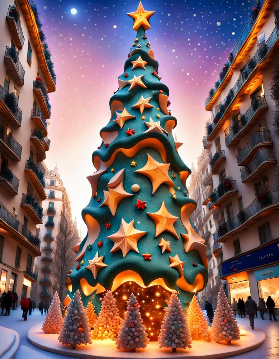 Gaudi-Style Christmas Tree with Ceramic Decorations