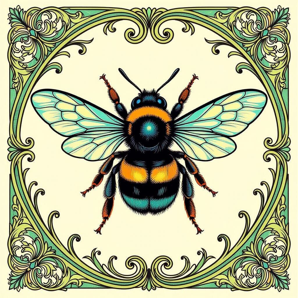 Art Nouveau Bumblebee with Teal and Black Markings