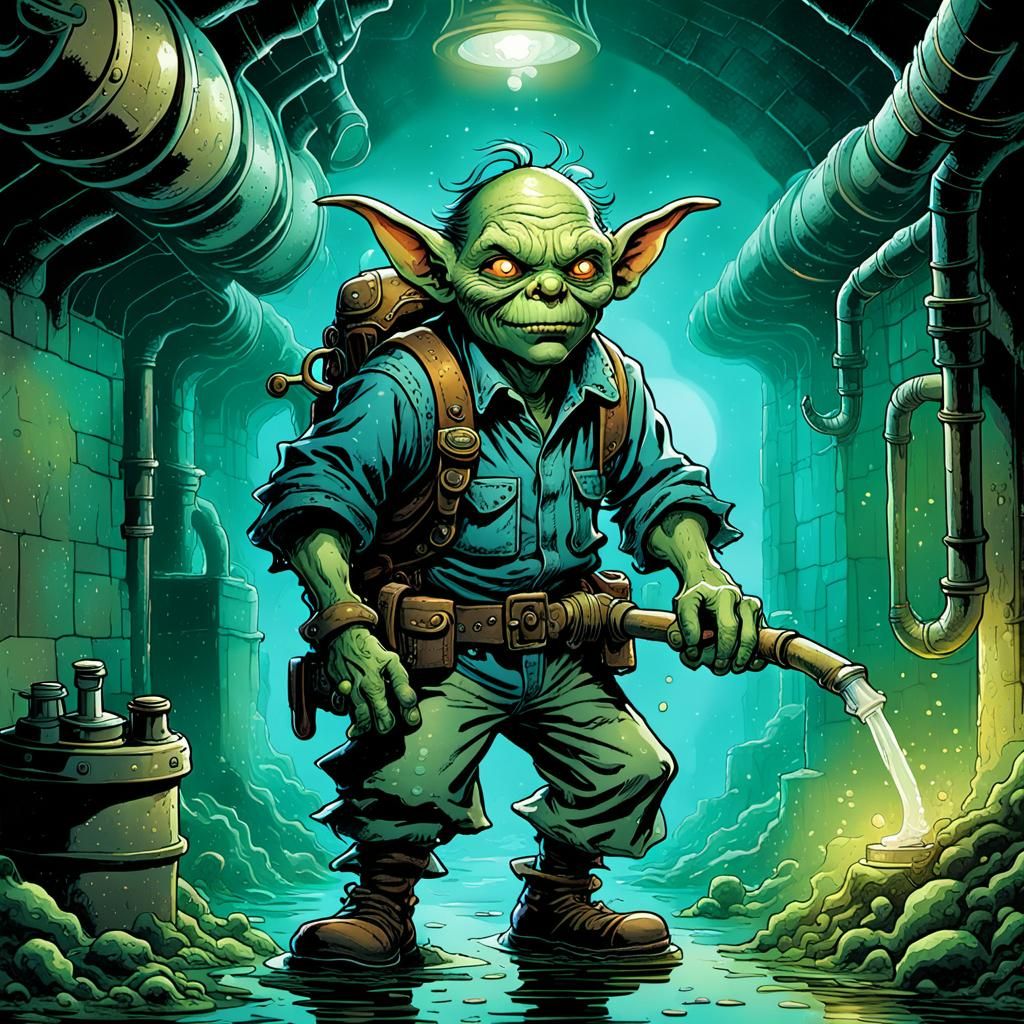 Goblin Plumber in Sewer, Comic Book Art