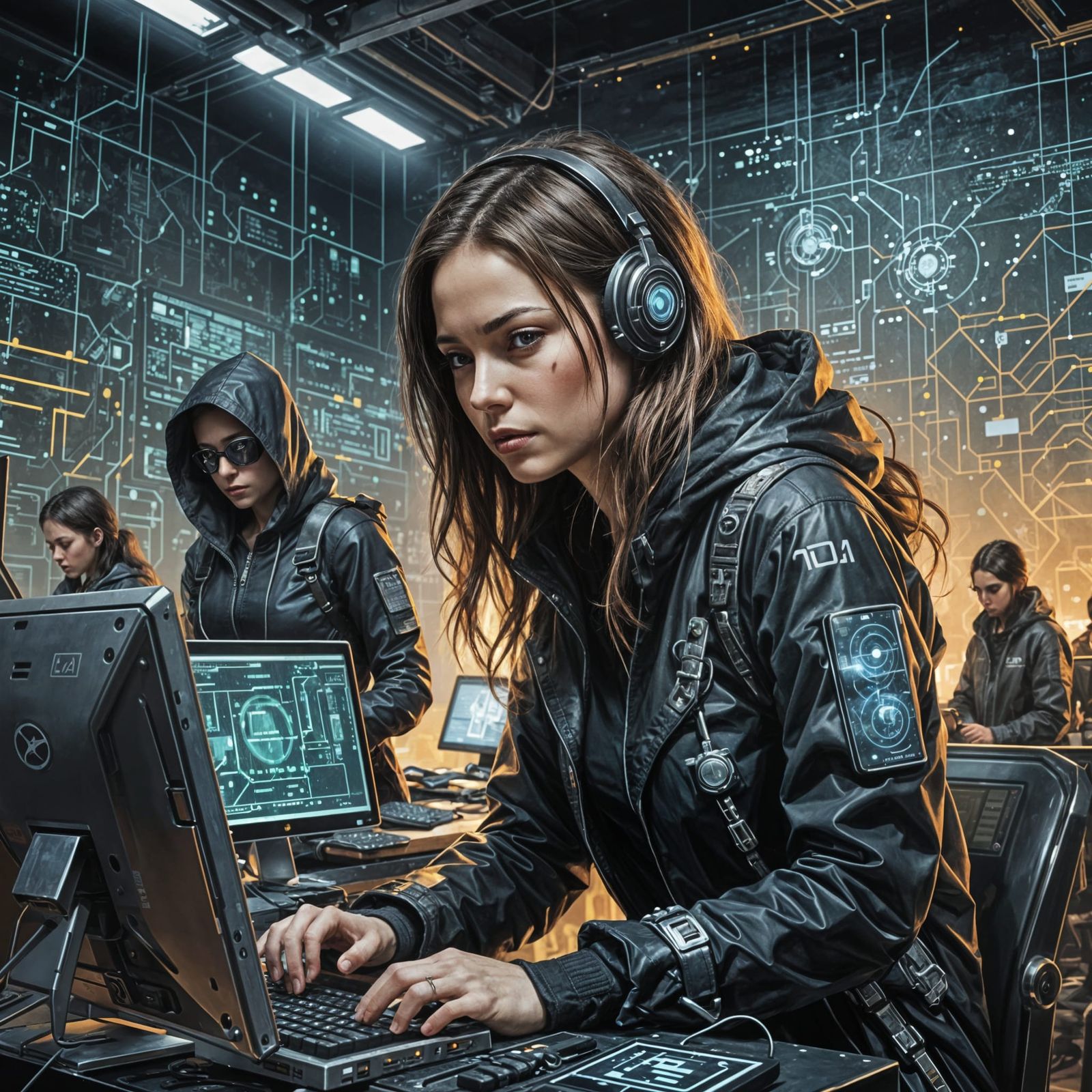 Female Hacker Global Cyberspace Interface Sci-Fi Painting