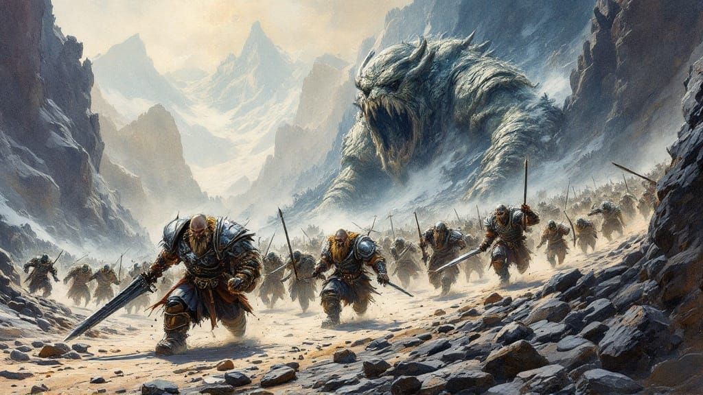 Epic Steelclad Dwarves Battle Fierce Orcs in Panoramic Mount...