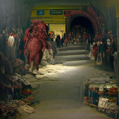 Dramatic Roman Market Entrance in Gothic Horror Style