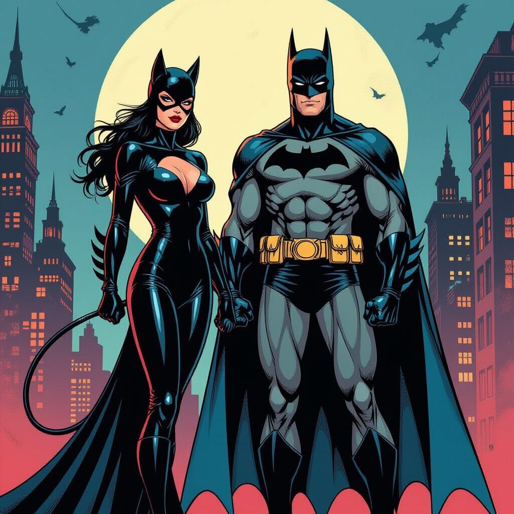 Catwoman and Batman in Comic Book Gotham