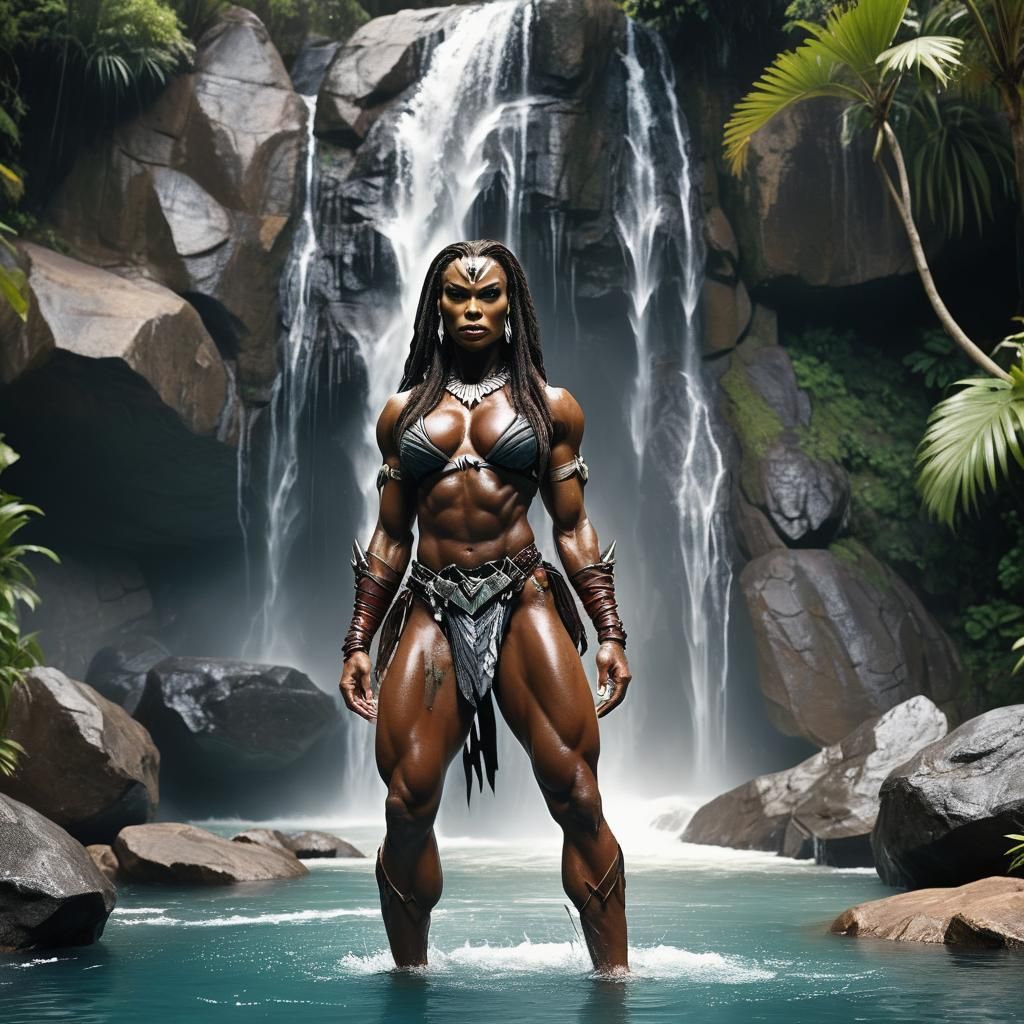 Muscular Klingon Bodybuilder in Tropical Setting