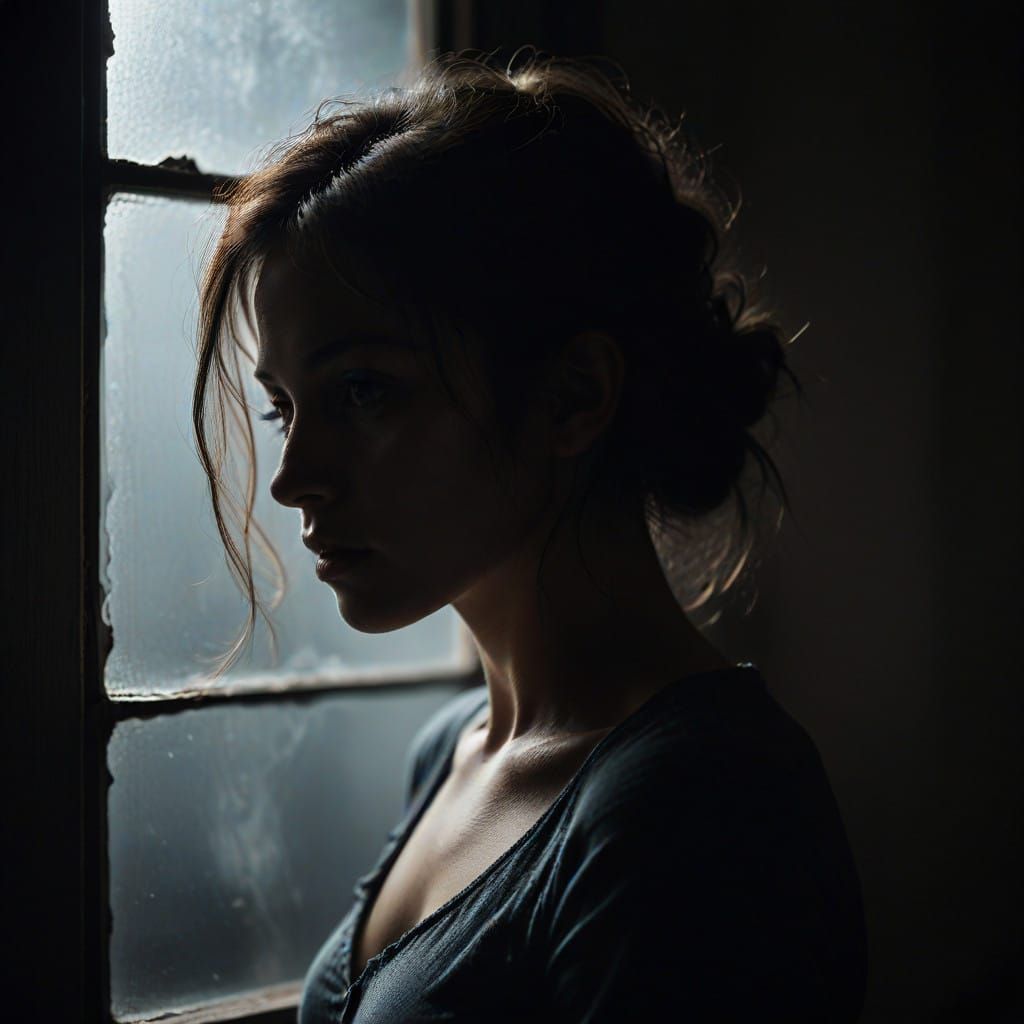 Woman in a High Window, Moody Portrait