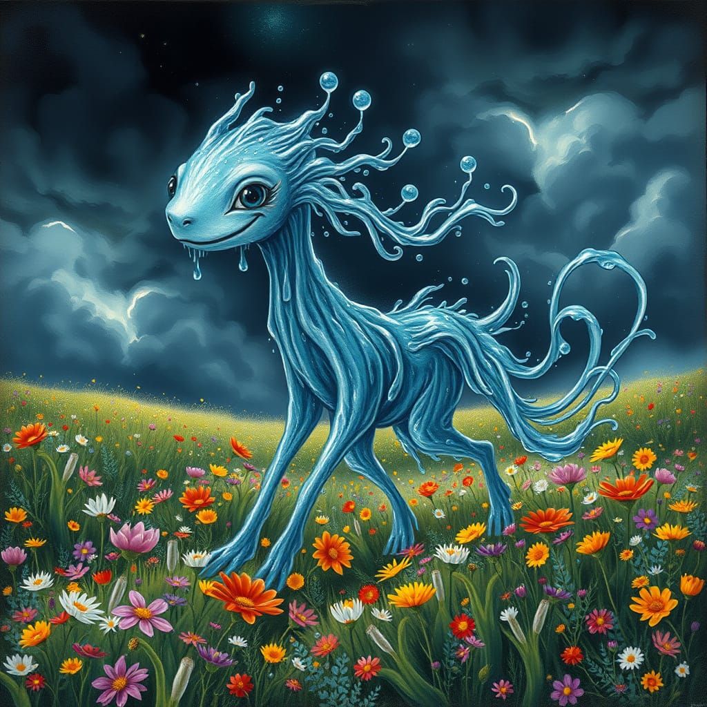 Water Elemental Walks Through Blooming Meadow