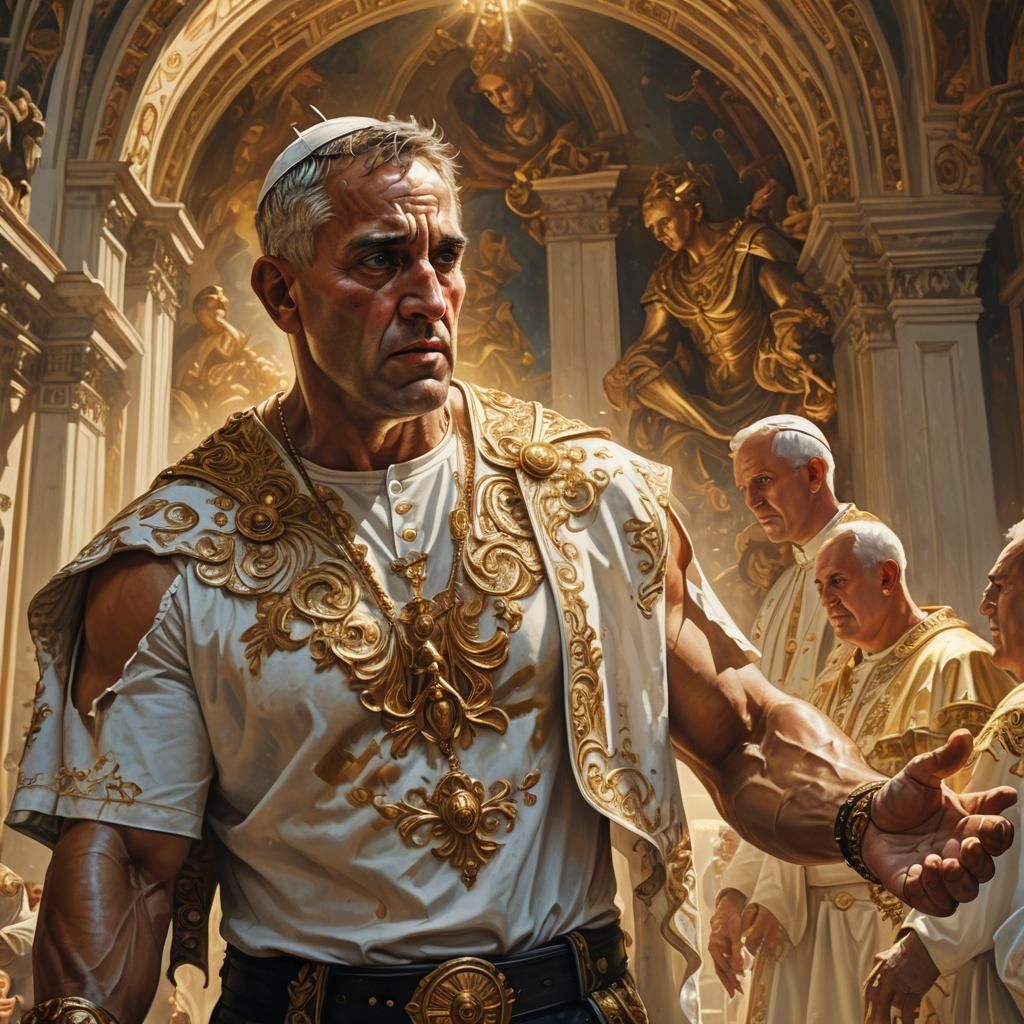 A strong man with muscular body and wearing a ripped T-shirt...