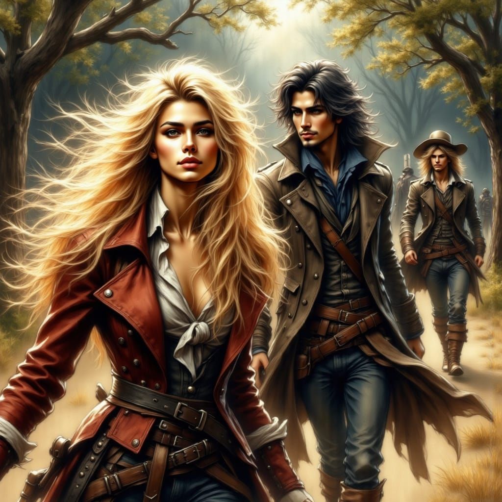 Milady Fleeing Musketeers in Fontainebleau Park