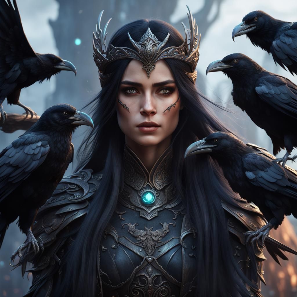 Dark Elf Villain Surrounded by Ravens