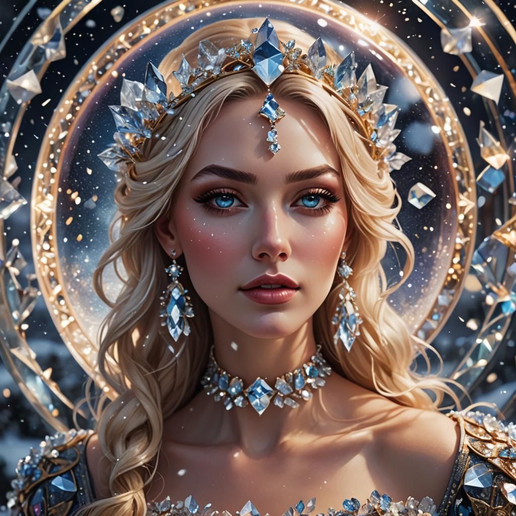 Goddess in Glass Diamond Dress: 3D Anime Art