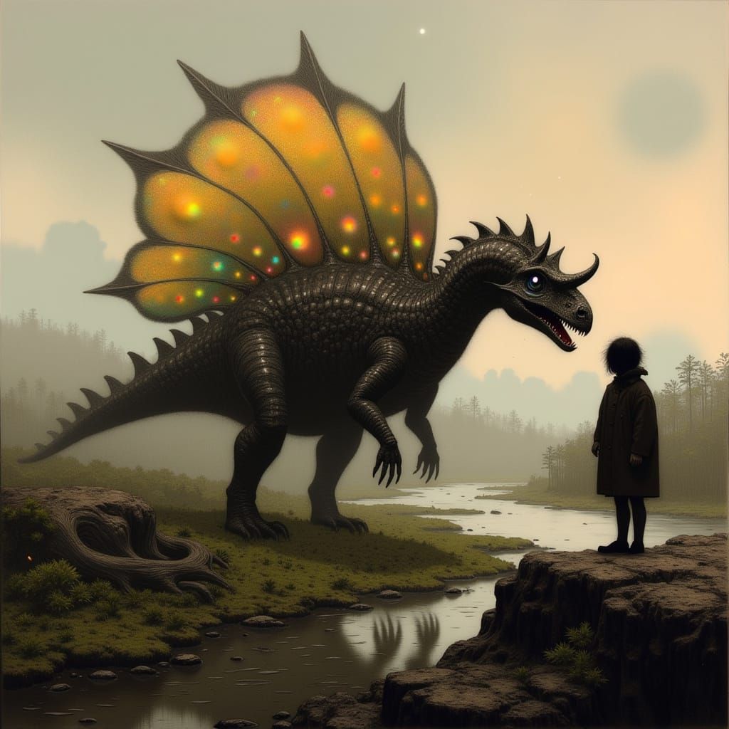 Majestic Spinosaurus in Late Cretaceous Sunset Landscape