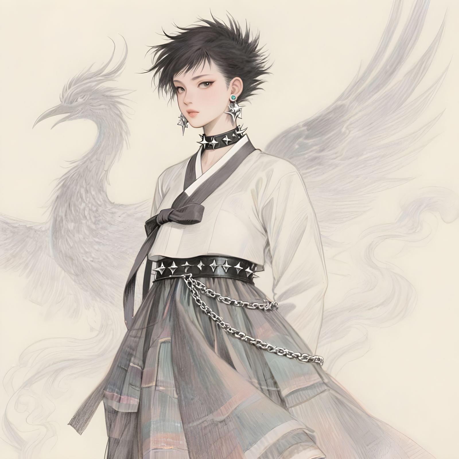 Punk Hanbok Sketch: Elegance and Rebellion