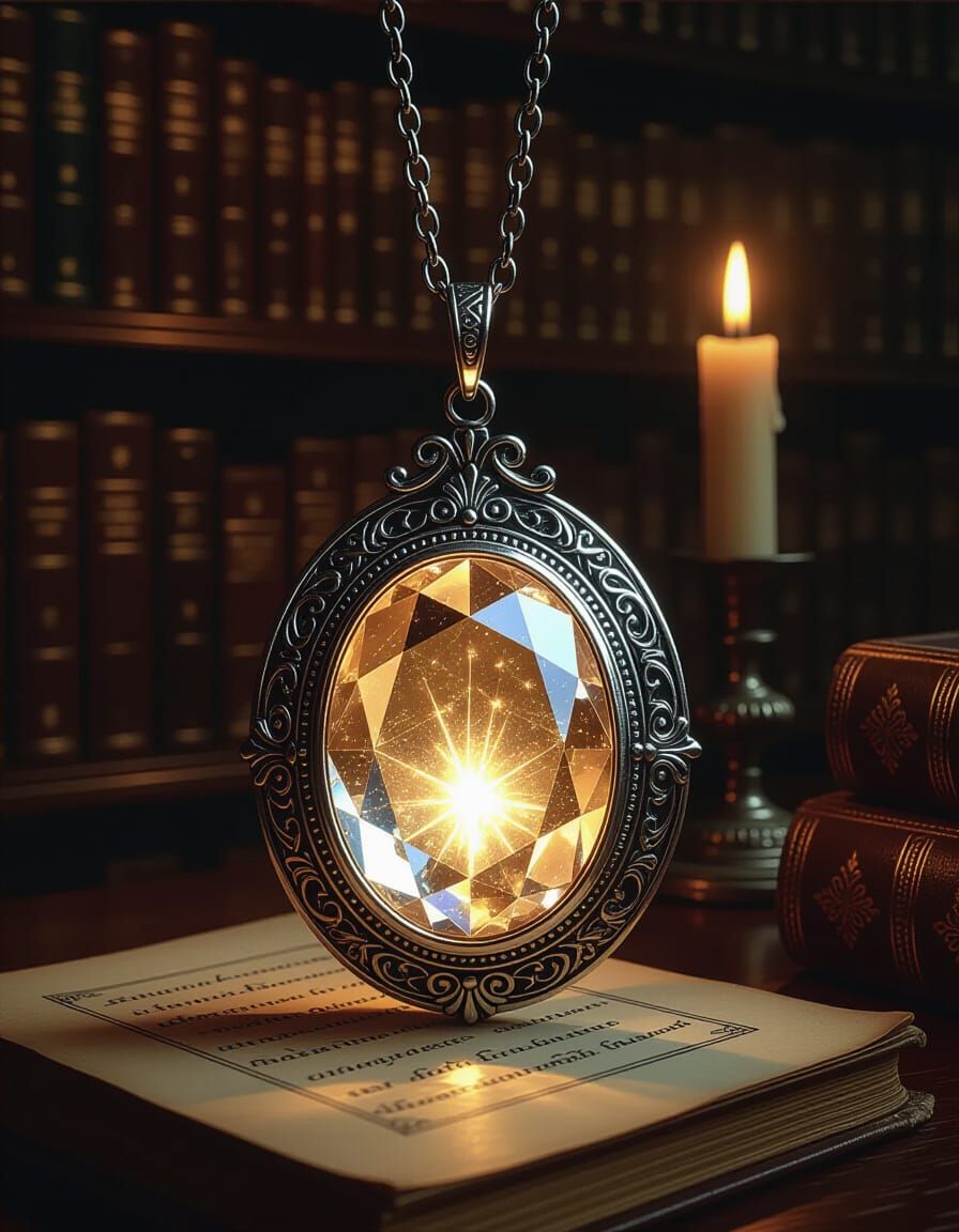 Luminous Gemstone in Antique Locket, Dark Academia Style