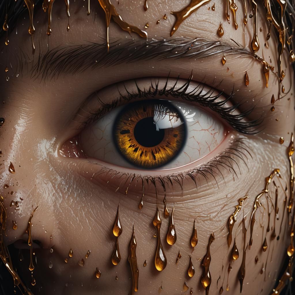 Detailed Brown Eye with Tears in Matte Painting Style