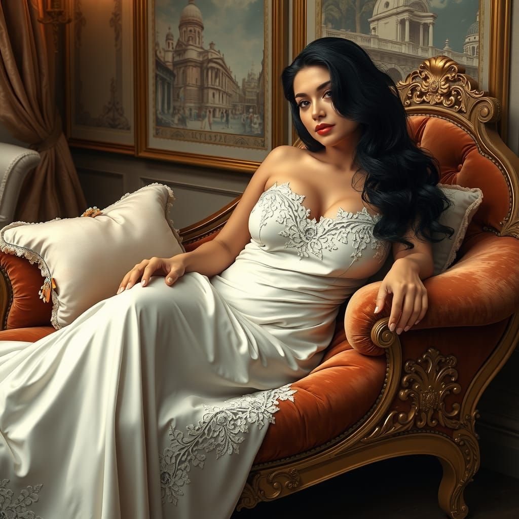 Elegant Woman Lounging in Art Nouveau Style