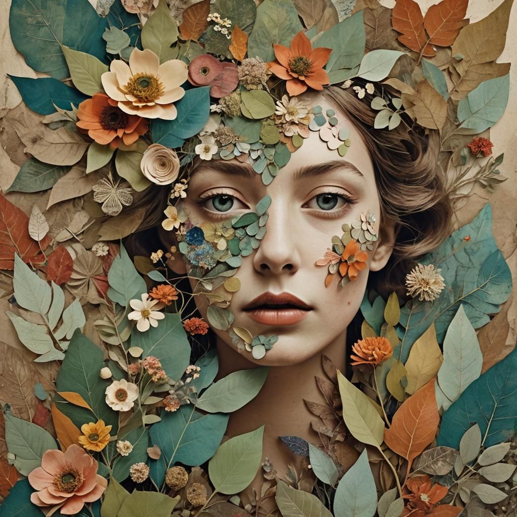 Surreal Collage of Woman's Face in Dream Landscape