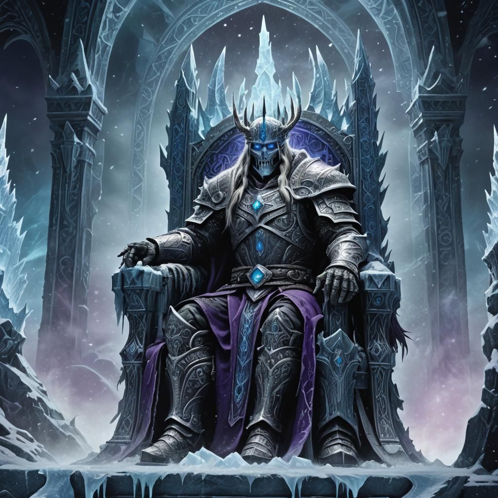 The Lich King on Frozen Throne: Dark Fantasy Illustration