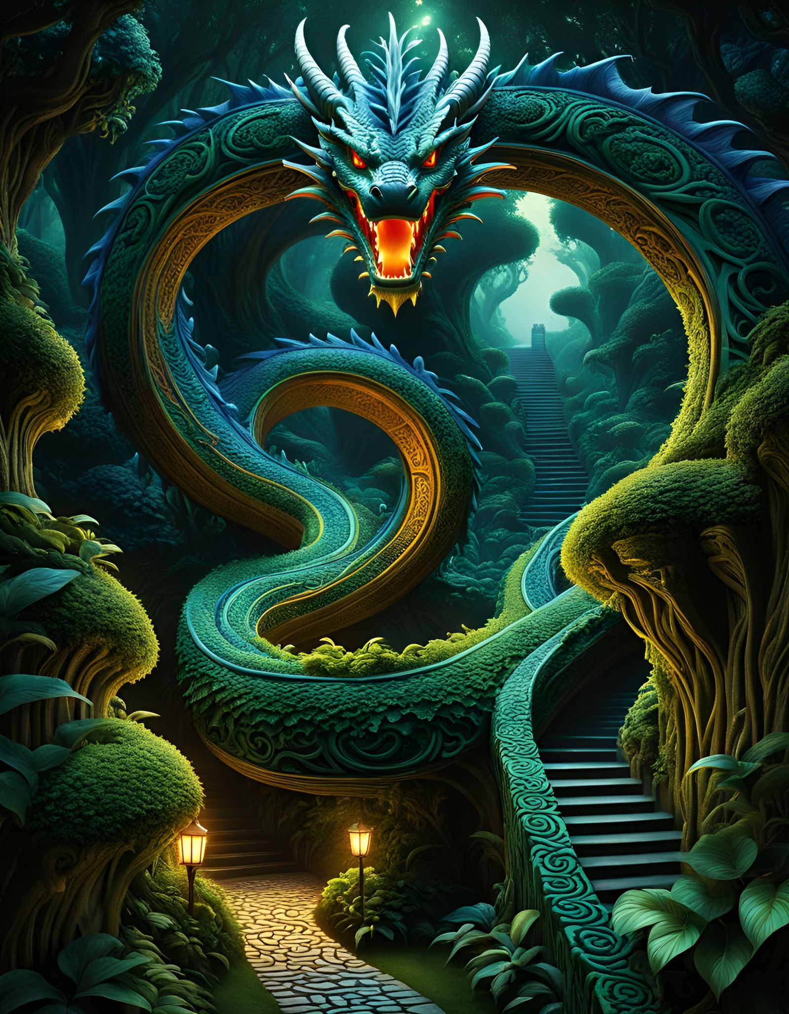 Draconic Hedge Maze with Fractal Design