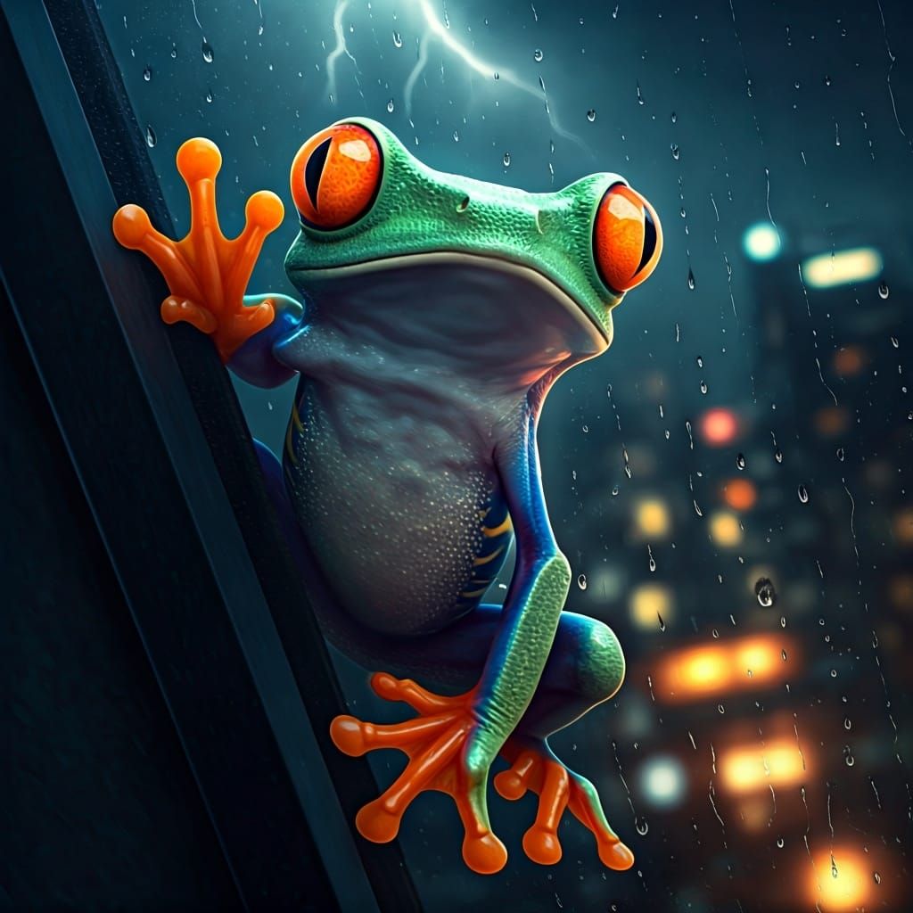 Blue-Limbed Frog in Moody City Storm