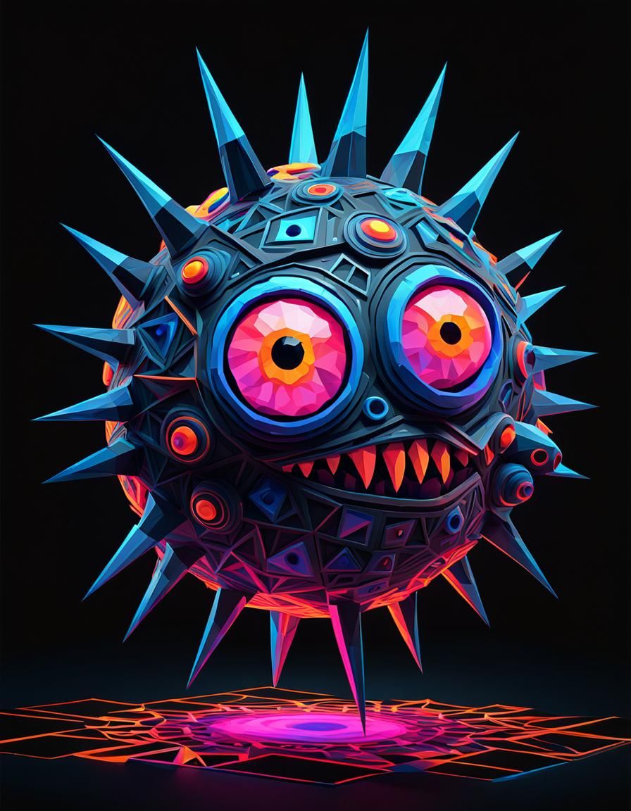 Gigantic Beholder Running: Low Poly Art in Bauhaus Style