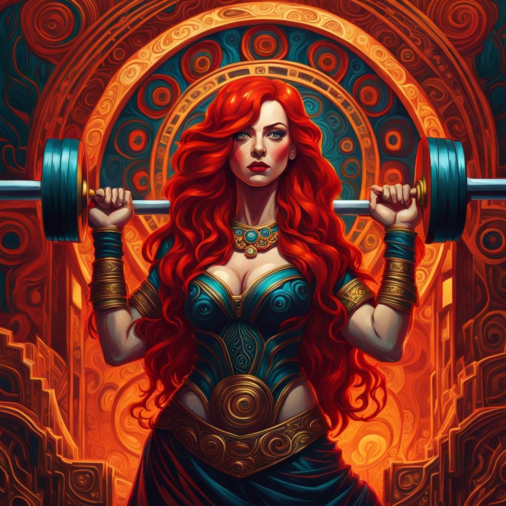 Weightlifting Woman: Expressionistic Oil Painting