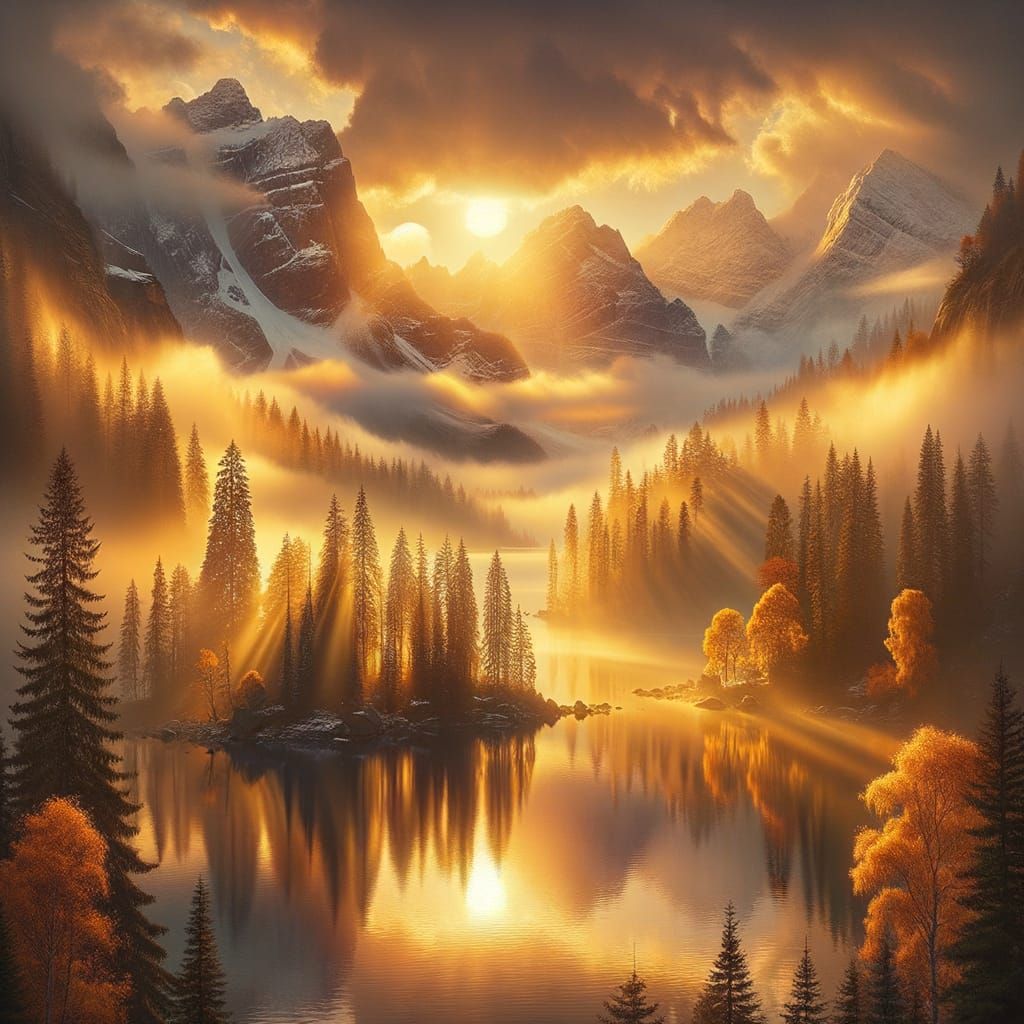 Golden Hour Mountain Lake in Autumnal Splendor