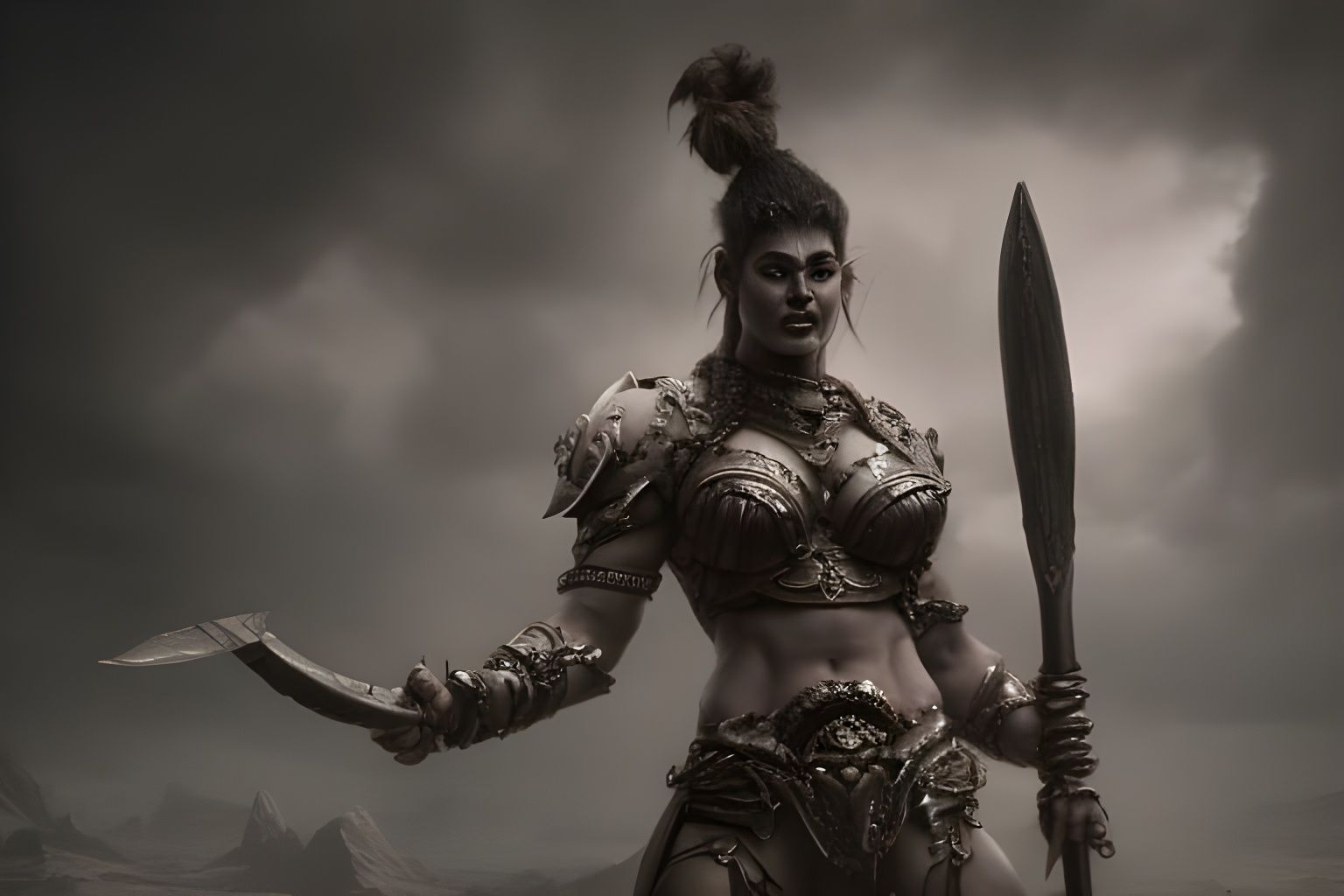 Epic Female Orc Warrior Digital Matte Painting