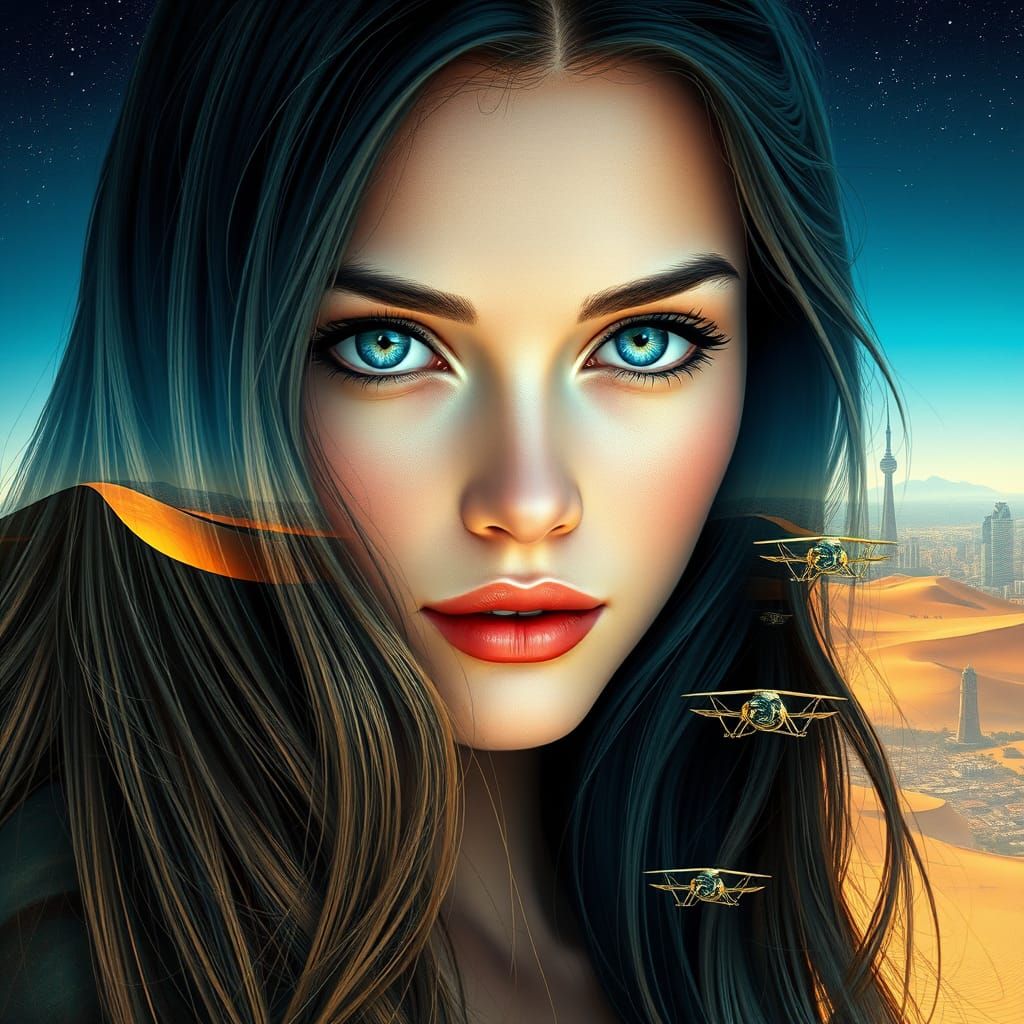 silhouette of a woman's face, perfect blue eyes