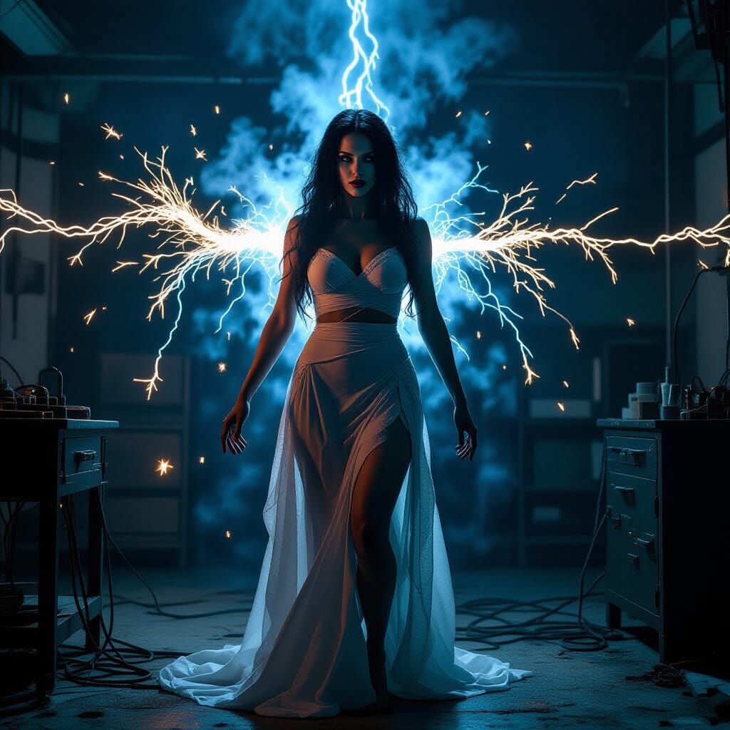 Frankenstein's Bride Animated by Electricity in Laboratory