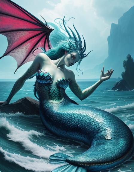 Hyperrealistic Mermaid Dragon Digital Rendering