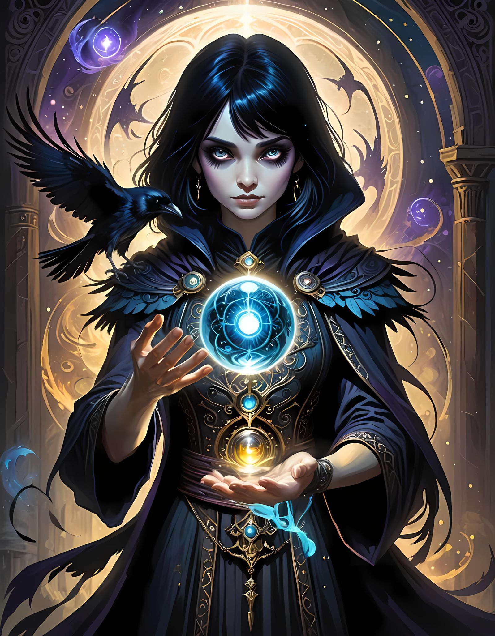 Gothic Raven Mage with Magic Orb