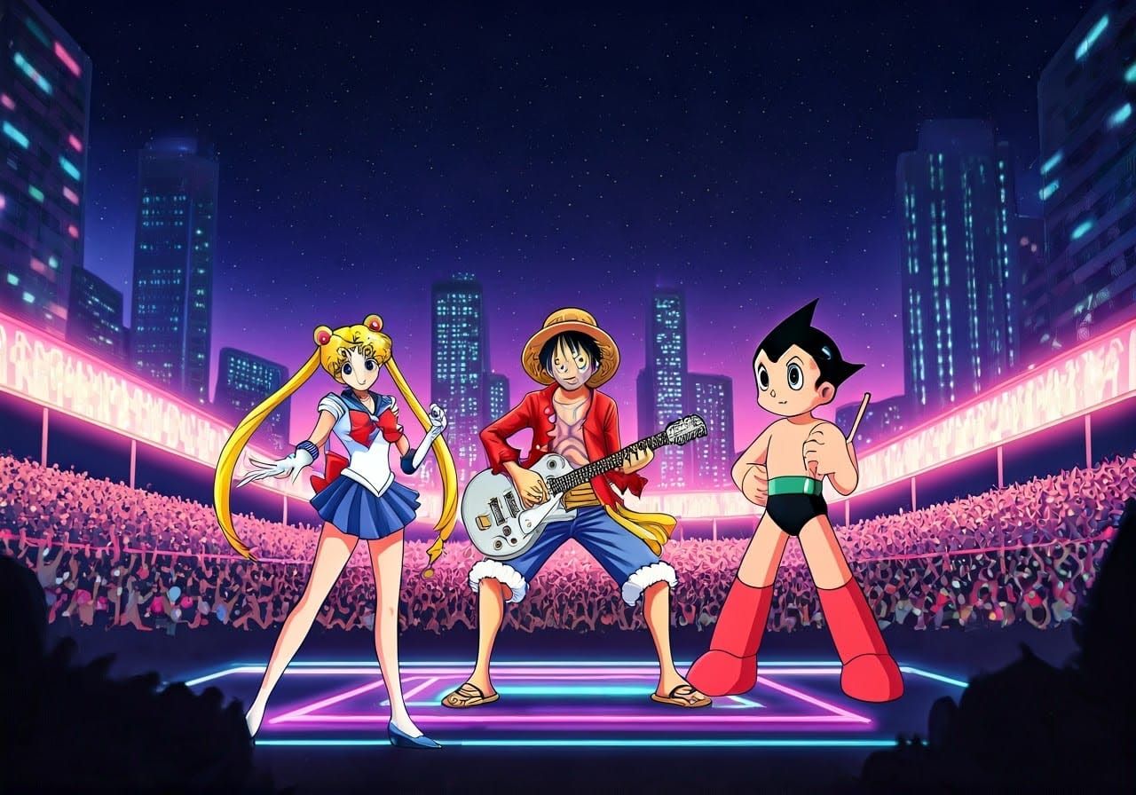 Monkey D. Luffy, Sailor Moon and Astro Boy perform at the an...