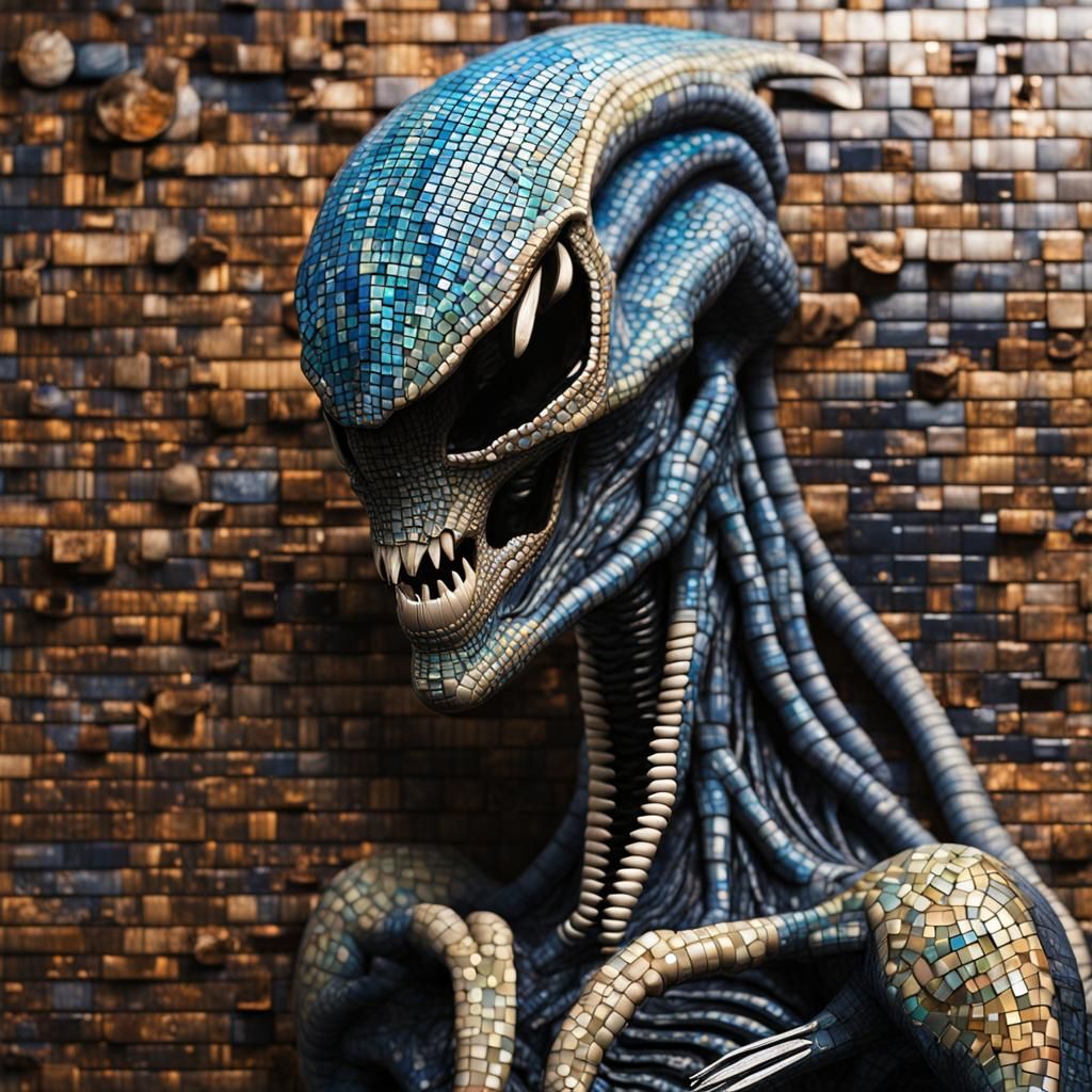 Xenomorph with Mosaic Skin in Digital Matte Style