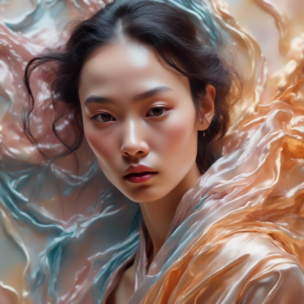 Surreal Asian Woman Melting in Warm Light