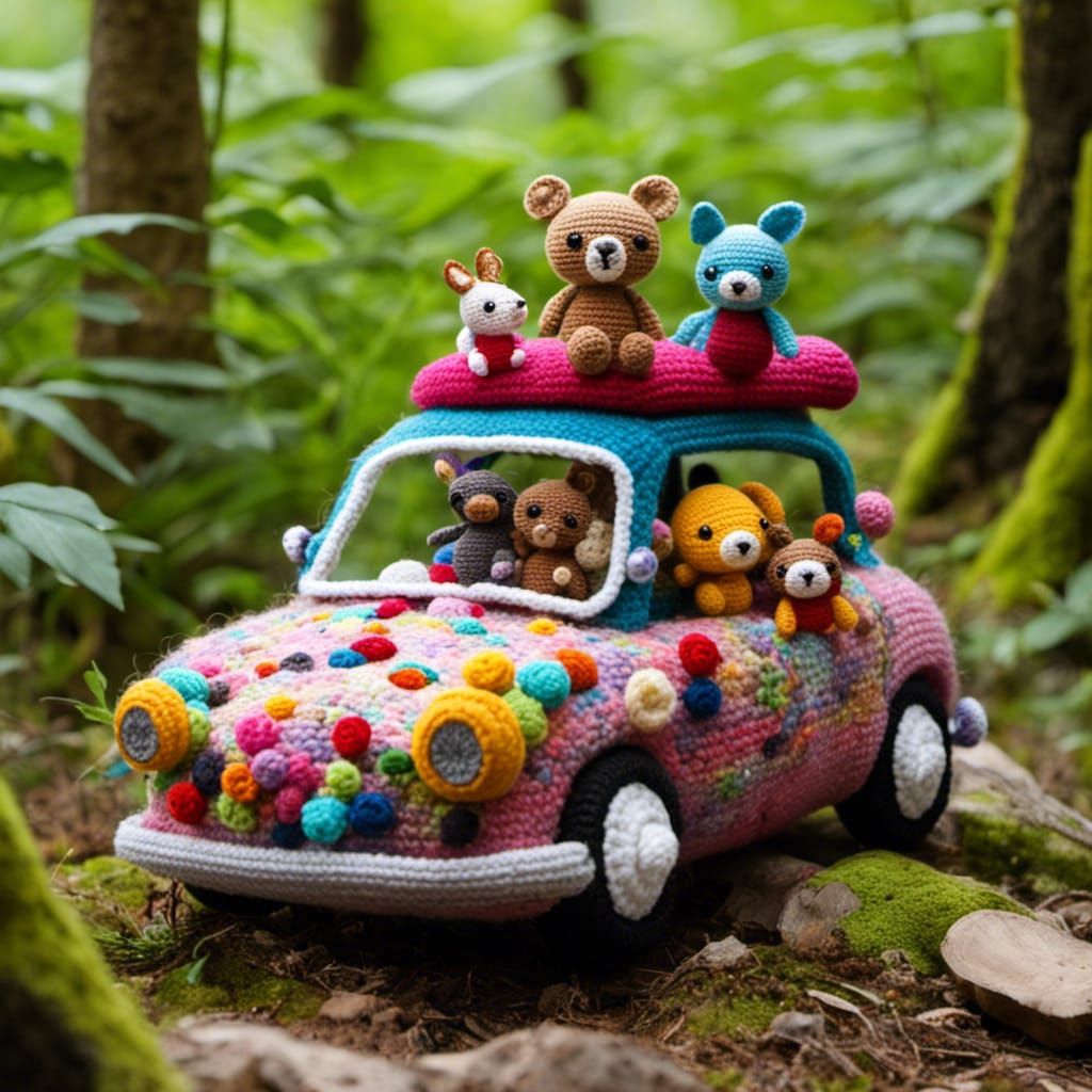 Amigurumi Car Adventure in Takashi Murakami Style